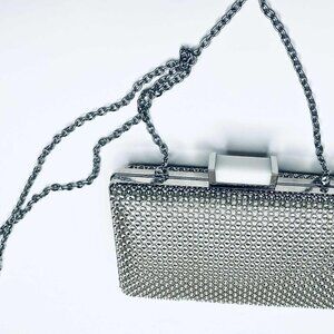 Jessica McClintock Silver Metal Mesh Evening Clutch Chain Bag NWT